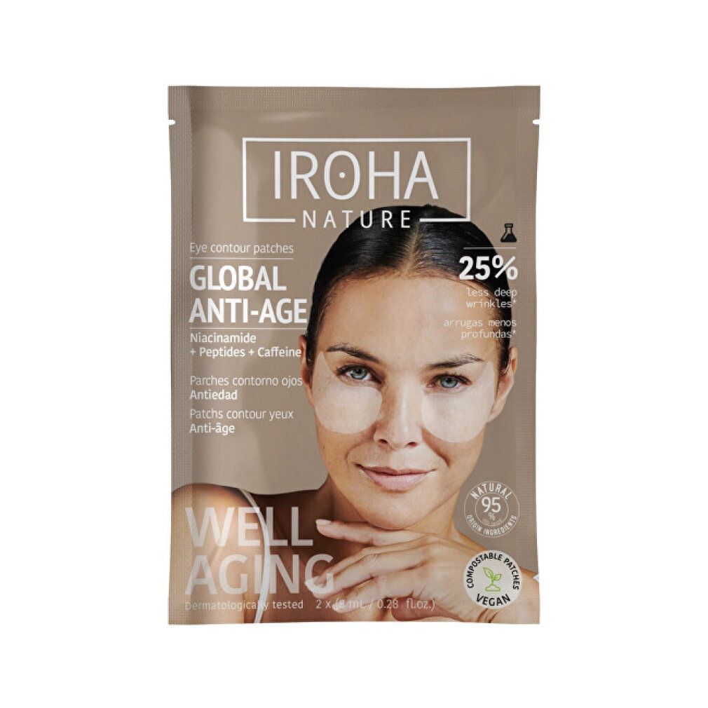 Iroha Nature Global Anti-Age Patch contorno occhi, 2 pezzi. Con Niacinamide, Peptidi, Caffeina.