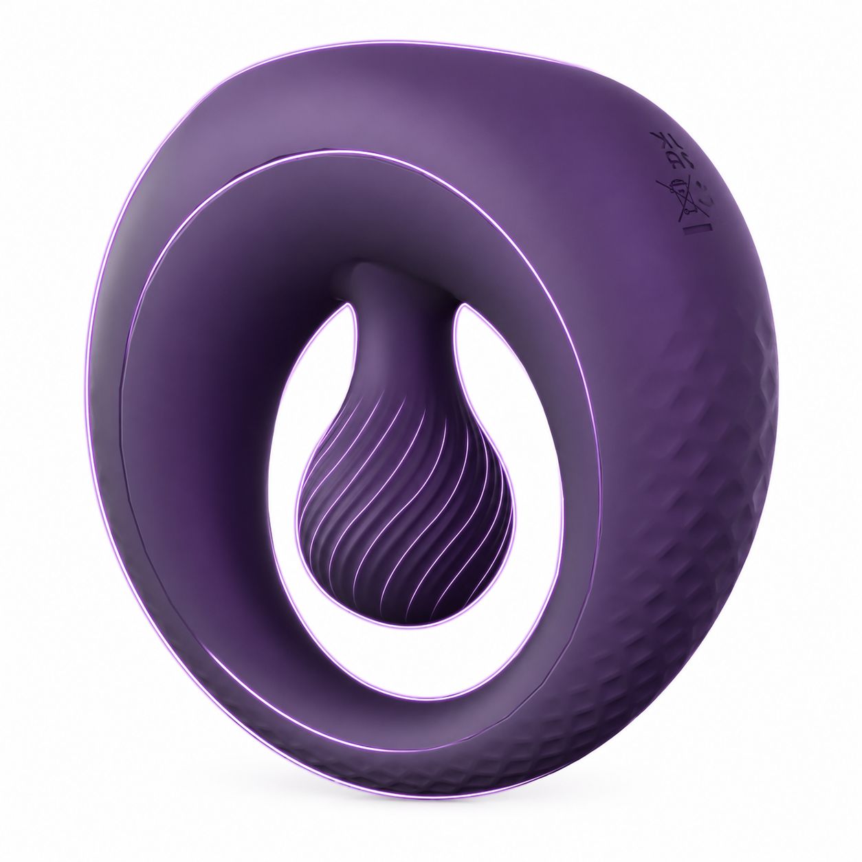 Vibratore viola con texture a spirale e design ergonomico.
