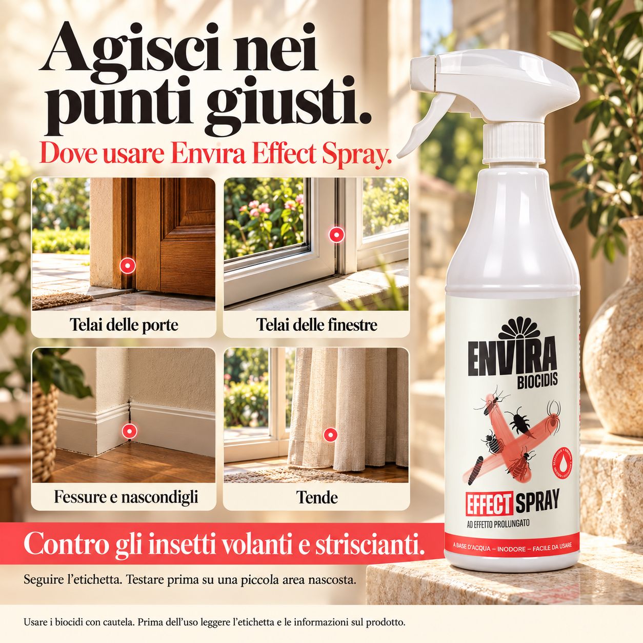 Uno spray antiparassitario con icone per base d'acqua, inodore e facile da usare.