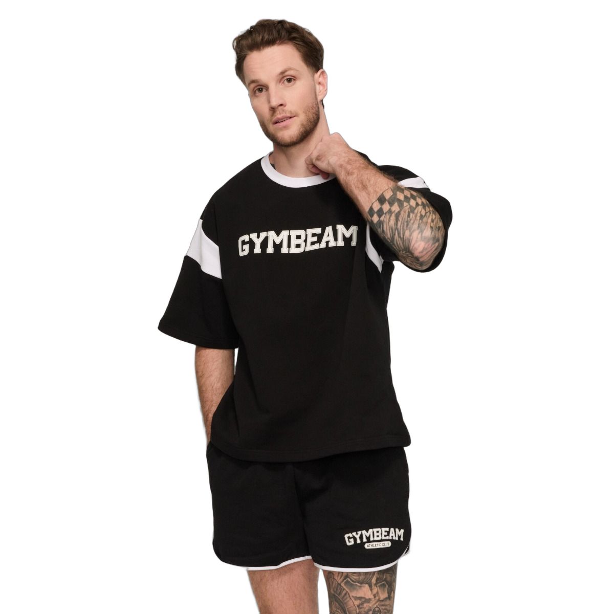 GymBeam Maglietta uomo oversize Heavyweight Premium Varsity Black