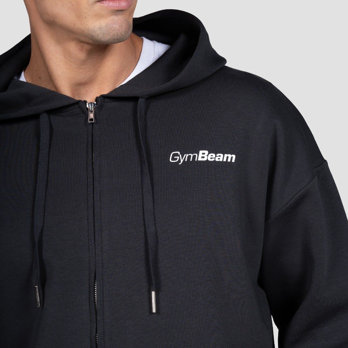 GymBeam Felpa uomo oversize con cappuccio e zip Relay Black
