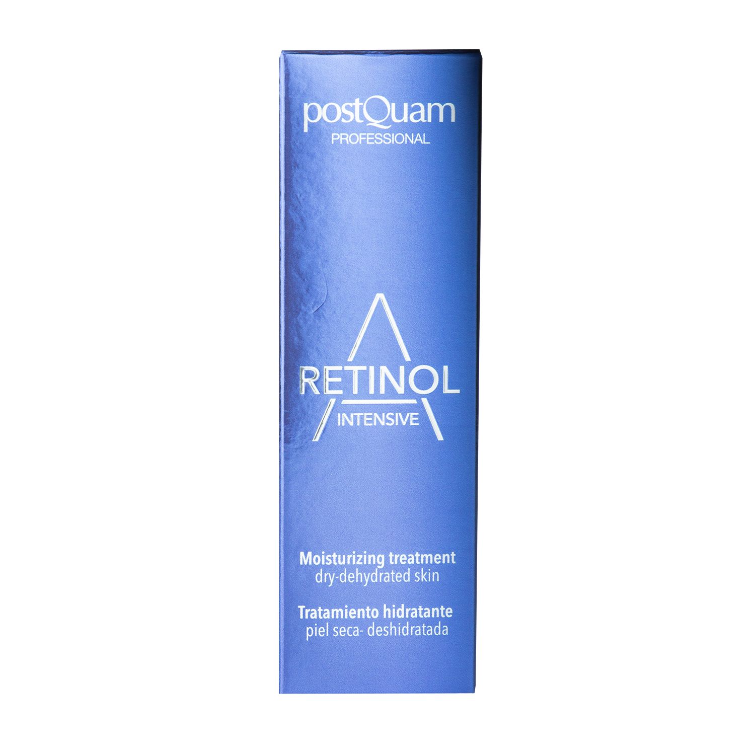 Scatola blu. Scritta: Retinol Intensive, Postquam Professional. Trattamento idratante per pelle secca.