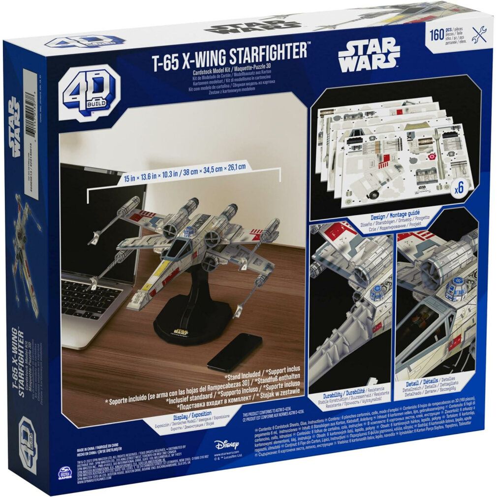 Retro della confezione del puzzle. Mostra il modello finito, le parti e le dimensioni. Include una guida e parti.
