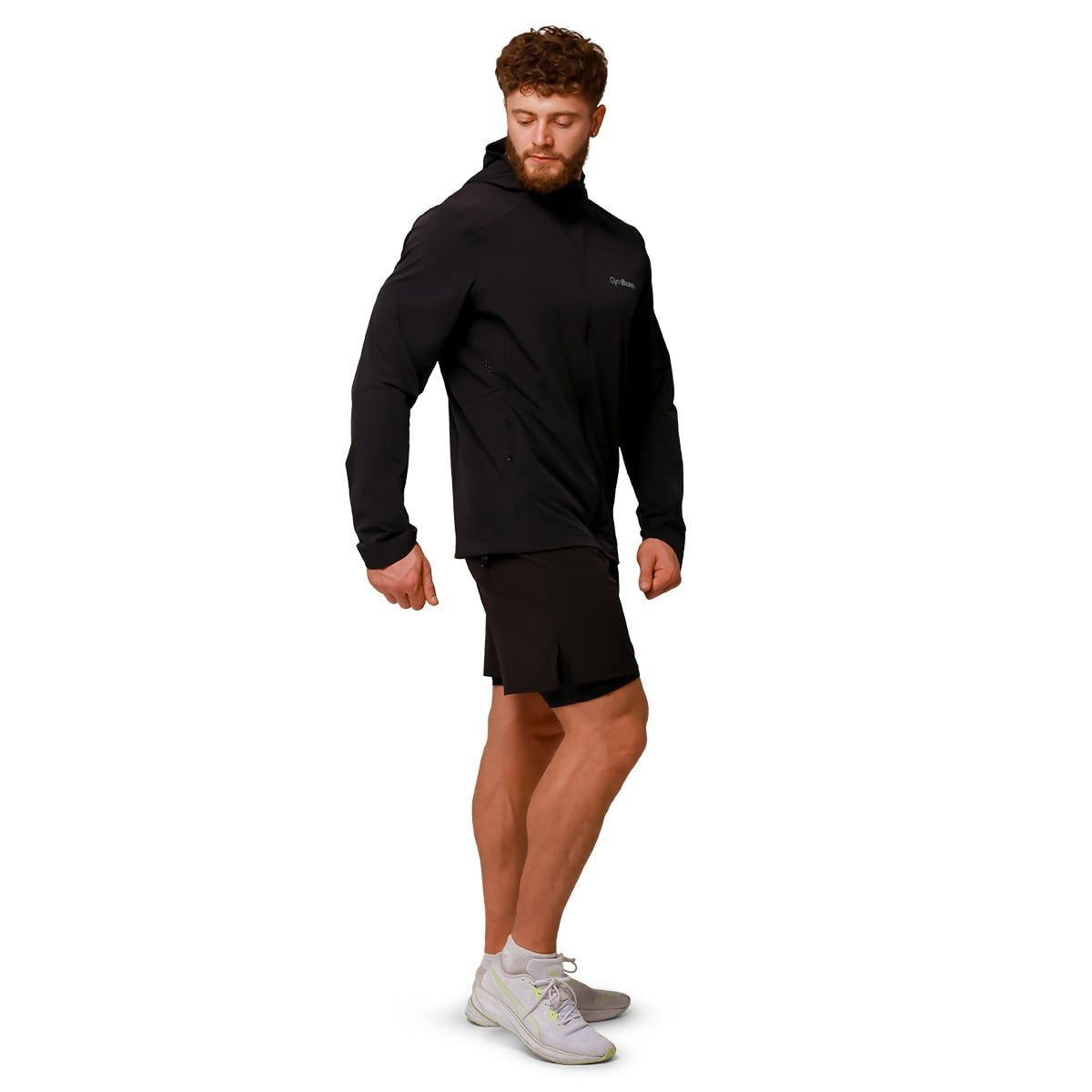 GymBeam Giacca uomo slim Pulse Running Black con cappuccio e zip