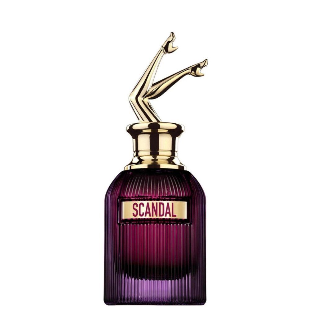 Flacone Jean Paul Gaultier Scandal Intense Eau de Parfum con tappo a gambe.