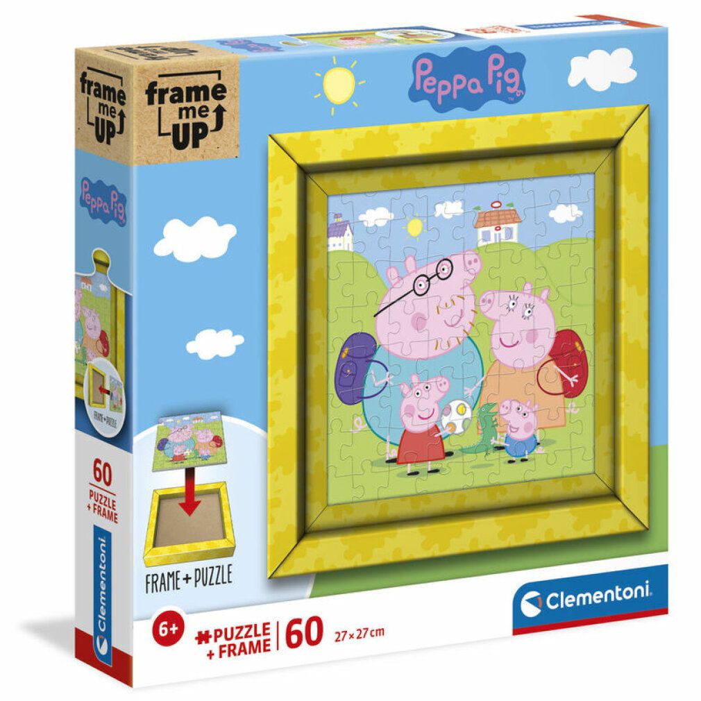 Puzzle Clementoni Peppa Pig, 60 pezzi, con cornice. Confezione con motivo Peppa Pig, elementi cornice e puzzle.