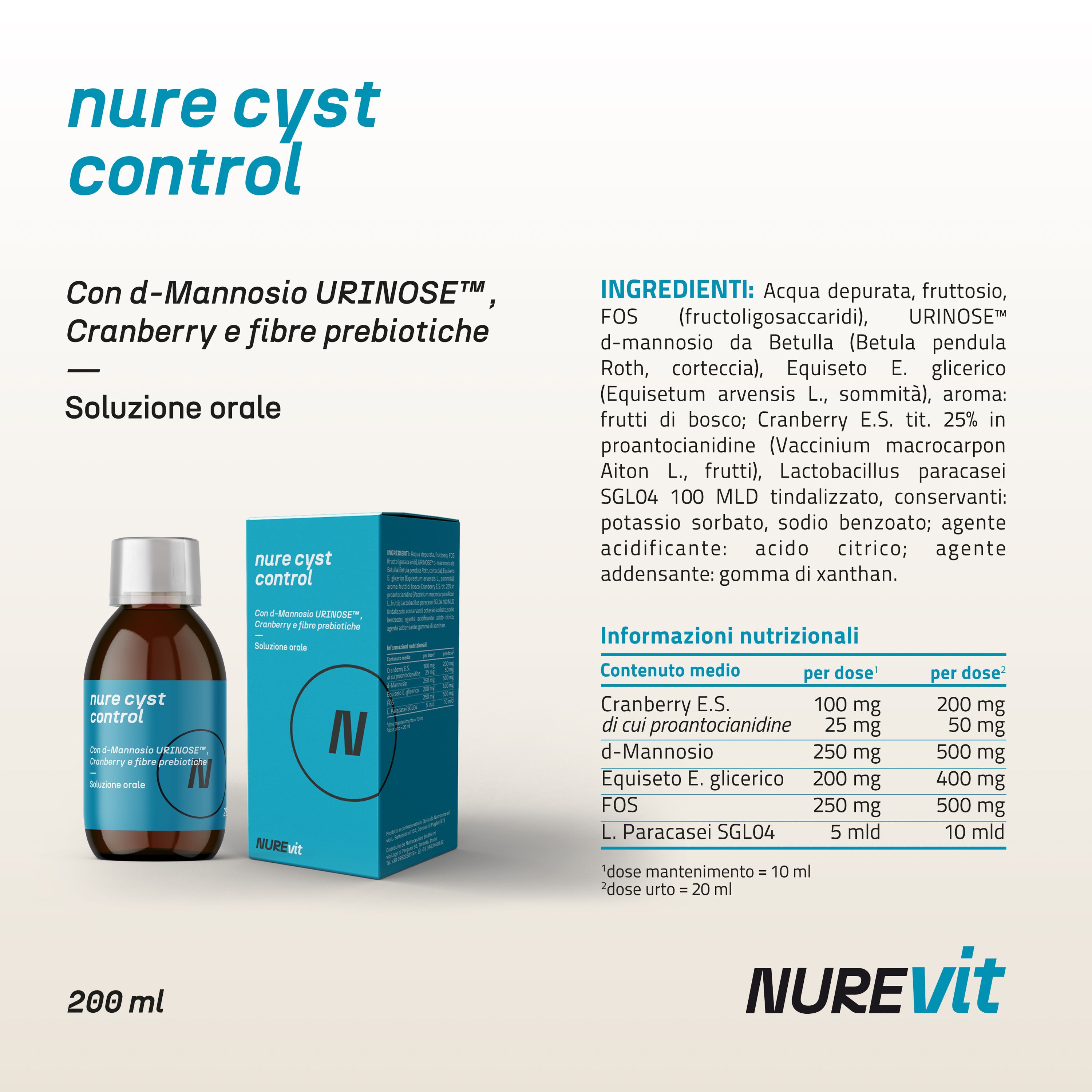 NURE Cyst Control Soluzione Orale 200 ml | Integratore cistite, d mannosio cistite