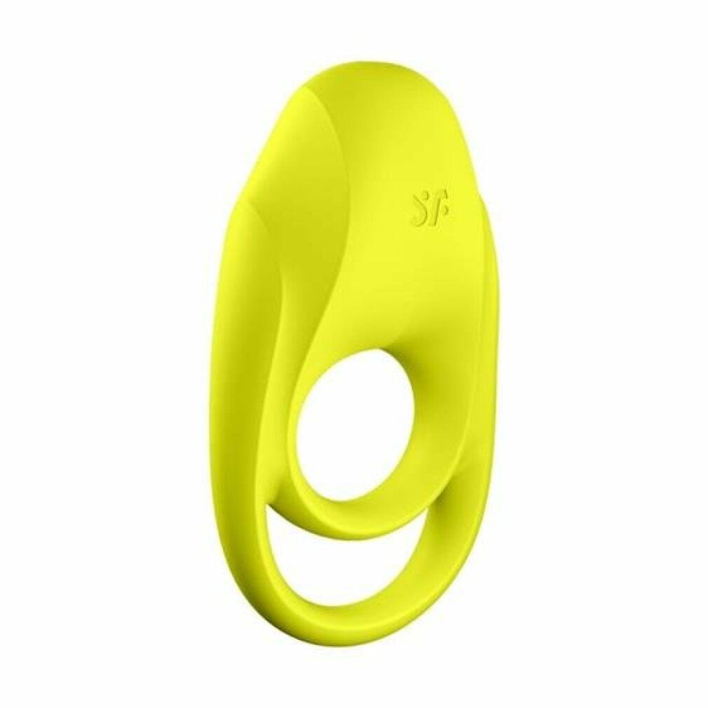 Vibratore ad anello giallo, due aperture. Logo SF. Superficie liscia.