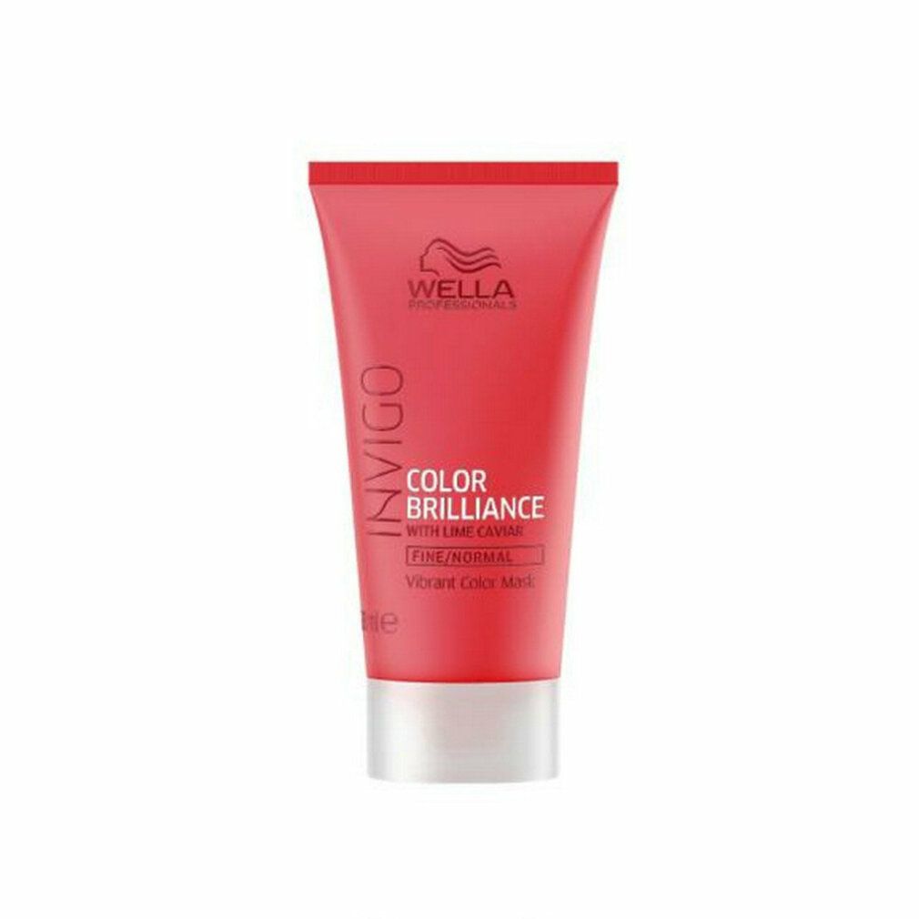 Tubo rosa con tappo bianco. Scritta: Invigo Color Brilliance, con caviale di lime, per capelli fini/normali.