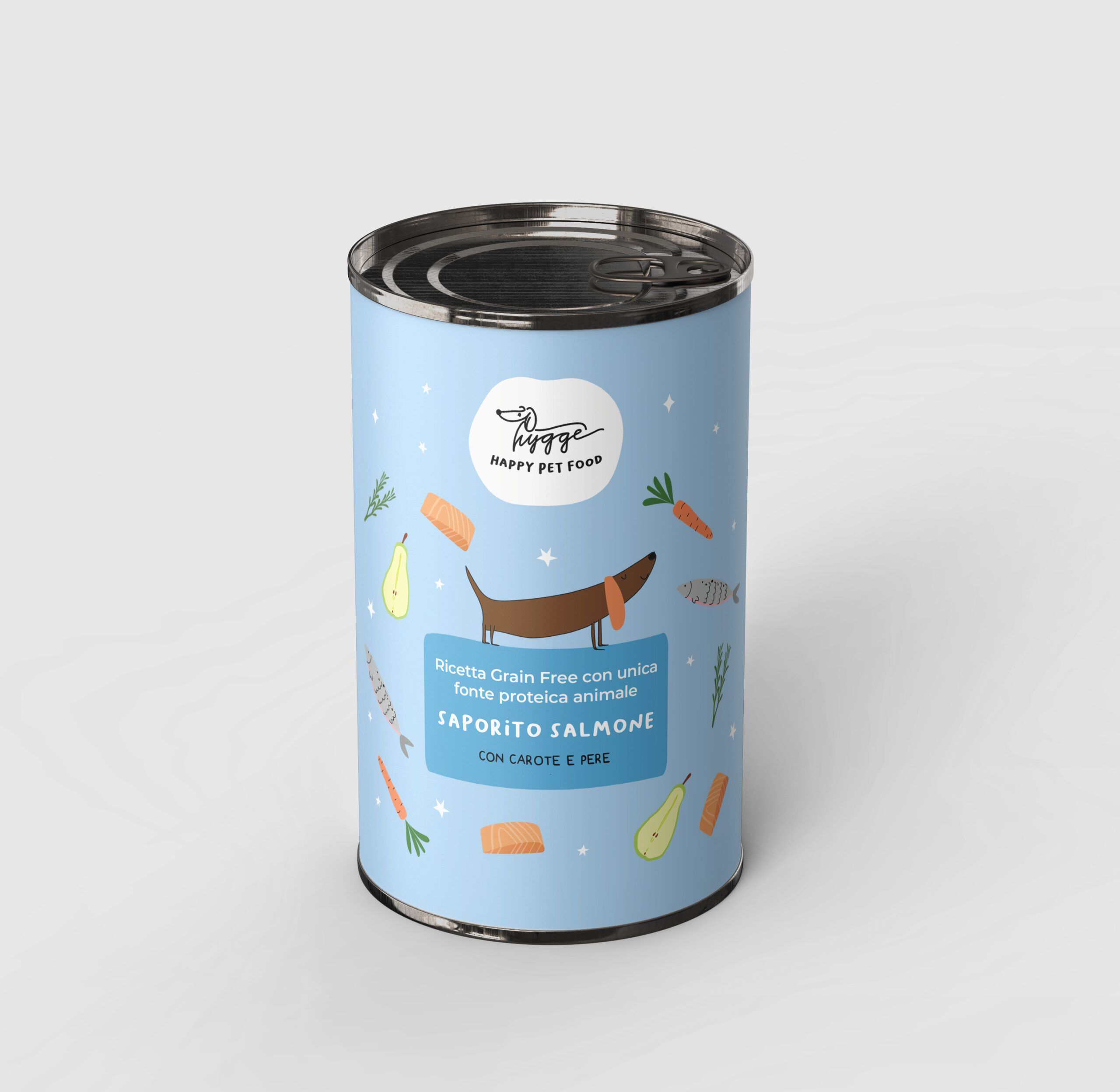 HYGGEDOG - Monoproteico Saporito Salmone con carote e pere - 3 scatolette