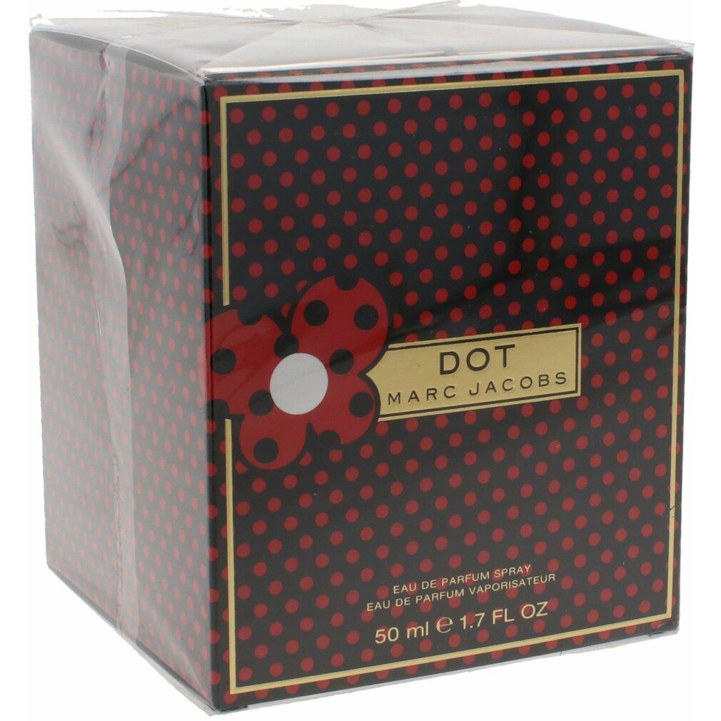 Confezione a pois rossi e motivo floreale. Scritta: DOT MARC JACOBS. 50 ml.
