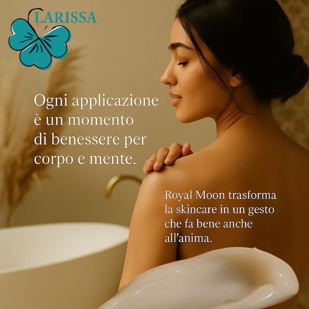 Donna che applica la crema. Logo: Larissa, Trifoglio.