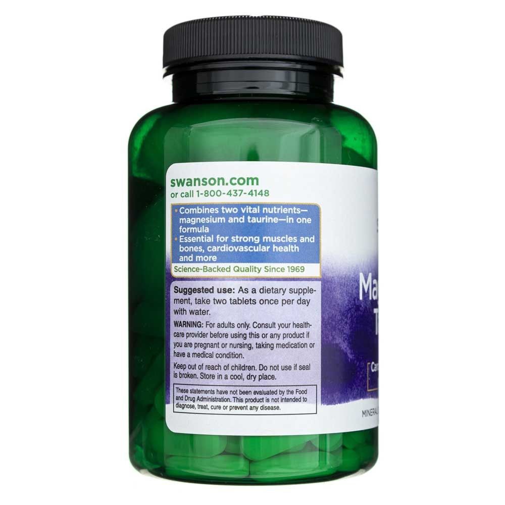 Flacone verde in plastica con tappo nero, contenente compresse. Contiene magnesio e taurina.