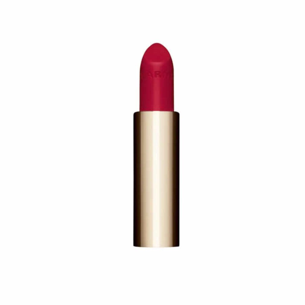 Rossetto rosso con astuccio dorato. "CLARINS" è impresso sul rossetto.