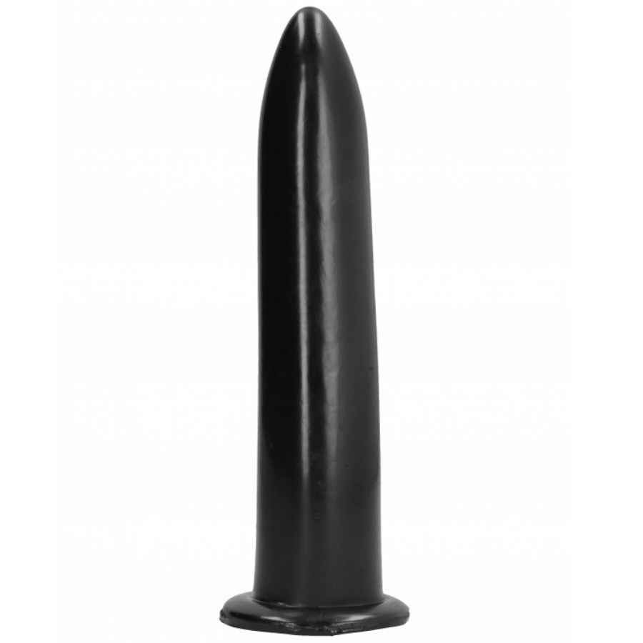 Dildo nero con punta affusolata e base larga.