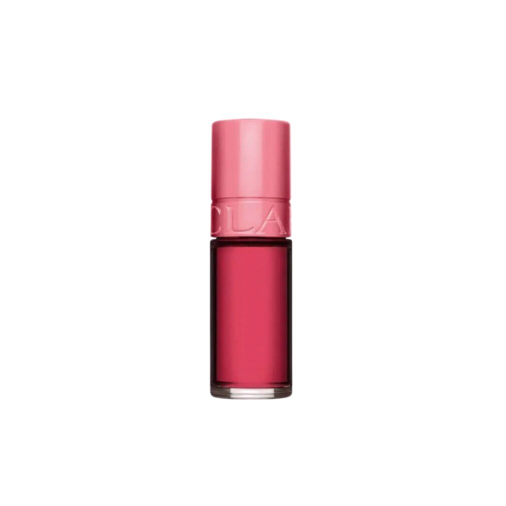 Clarins Water Lip Stain 11: Rossetto rosso in flacone di vetro con tappo rosa.