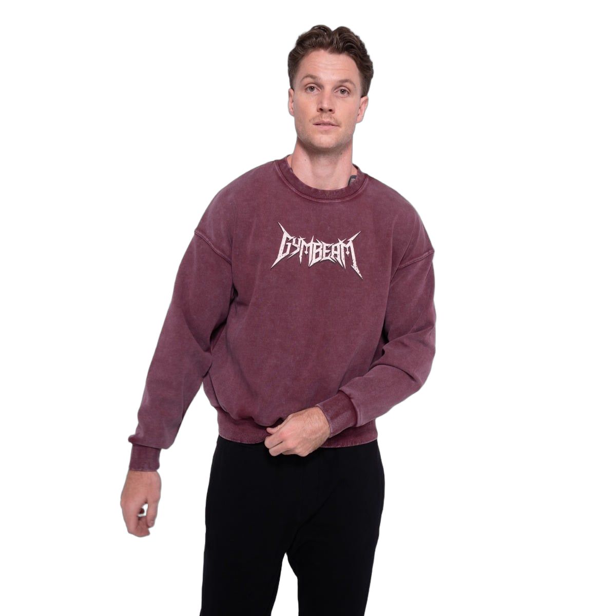 GymBeam Felpa uomo oversize girocollo Spike burgundy senza cappuccio