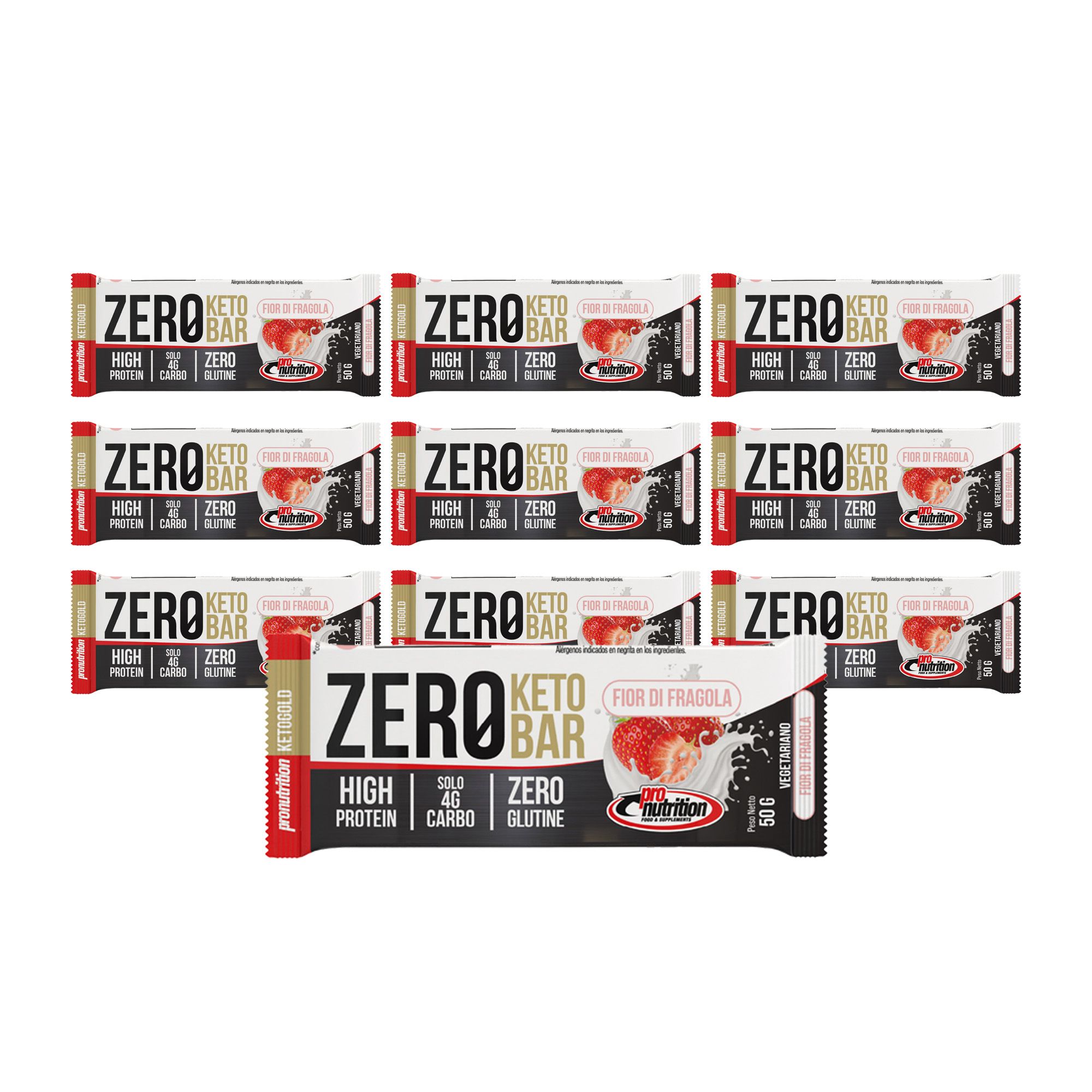 Pronutrition Zero Keto Bar - 10 Barrette 50 gr - 40% Proteine WPI - 3,43 gr Zuccheri - Senza Glutine