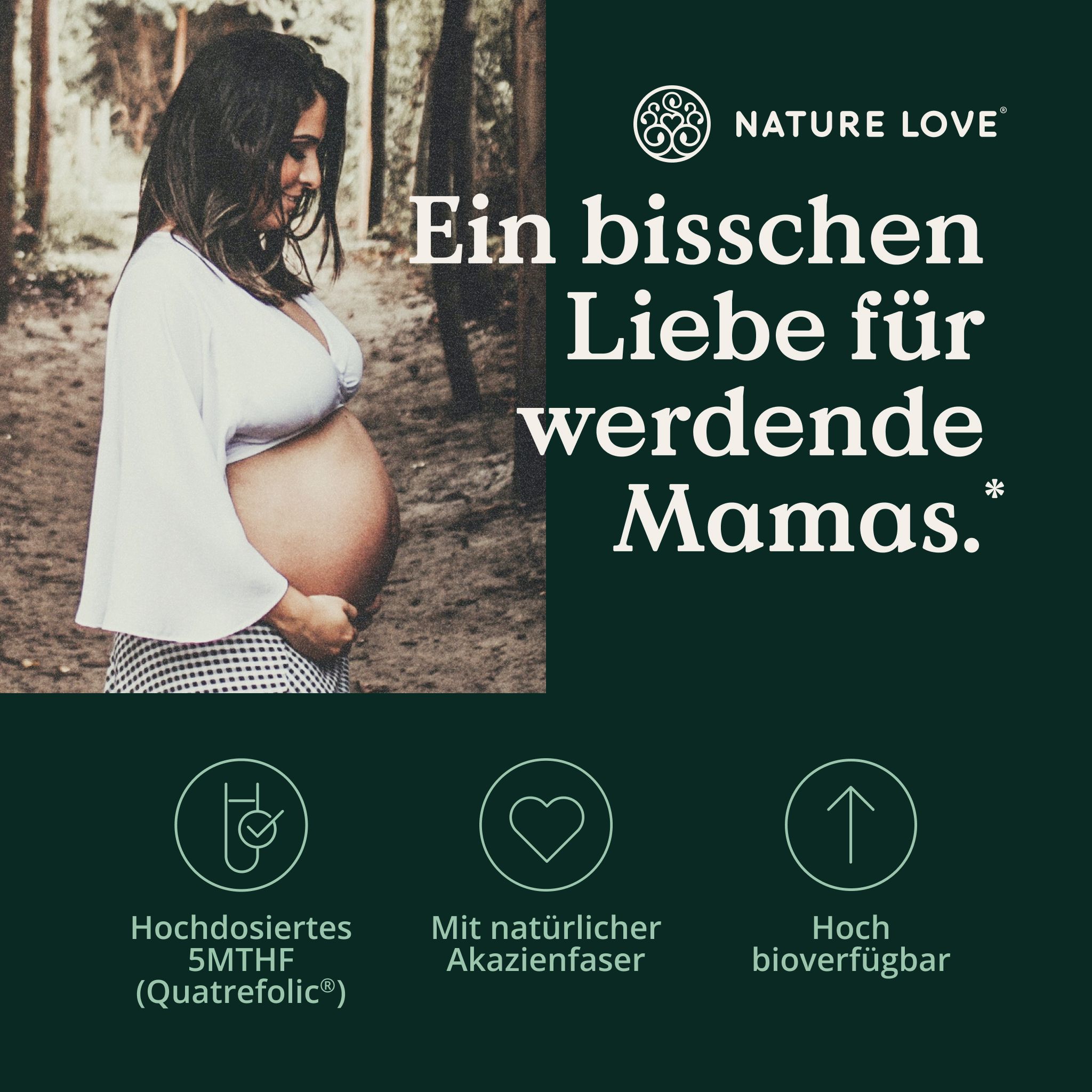 Donna incinta che tiene la pancia. "Un po' d'amore per le future mamme."