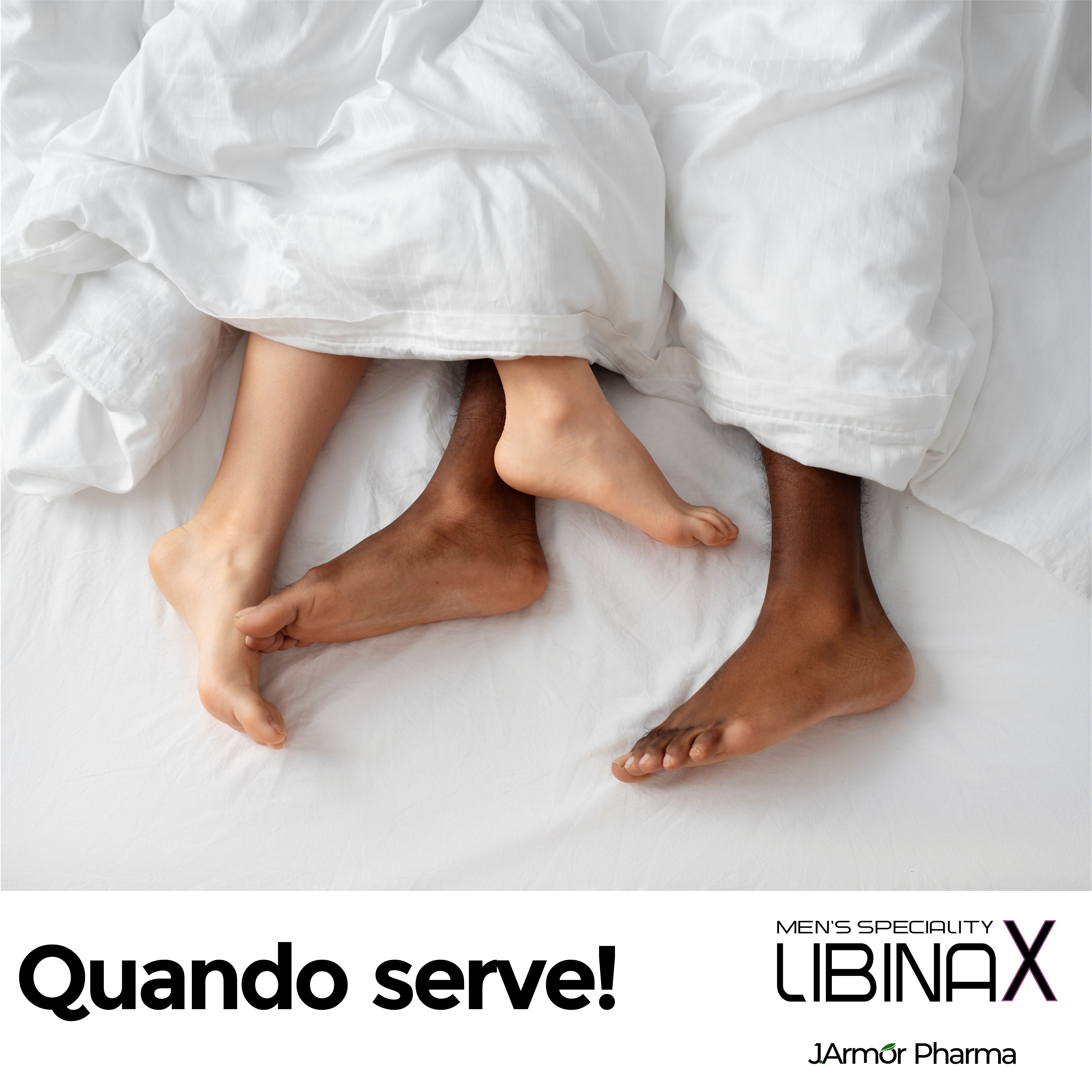 Coppia a letto. Piedi. Testo: Quando serve! Libinax. JArmor Pharma.