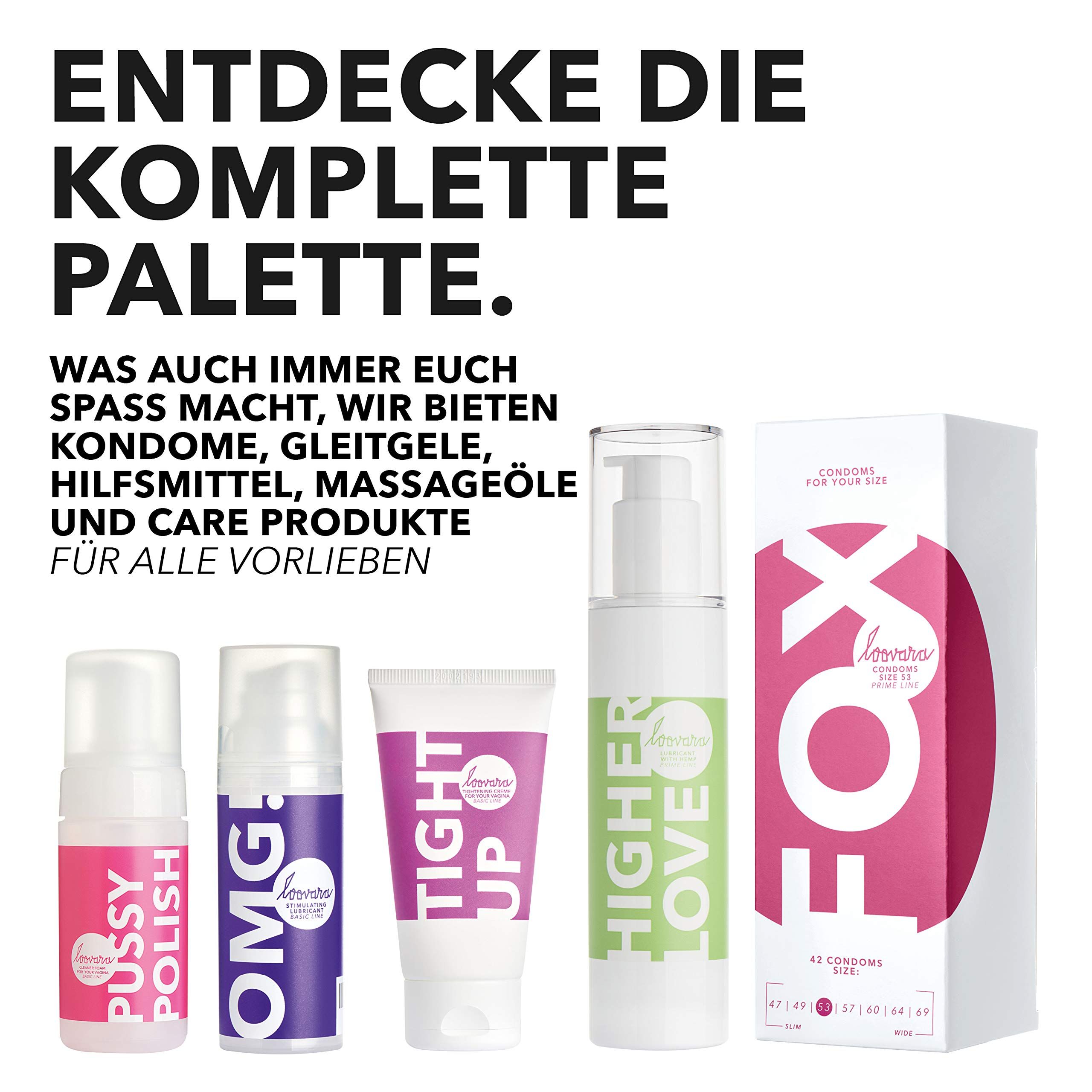 Prodotti LOOVARA: Pussy Polish, OMG!, Tight Up, Higher Love, preservativi FOX.