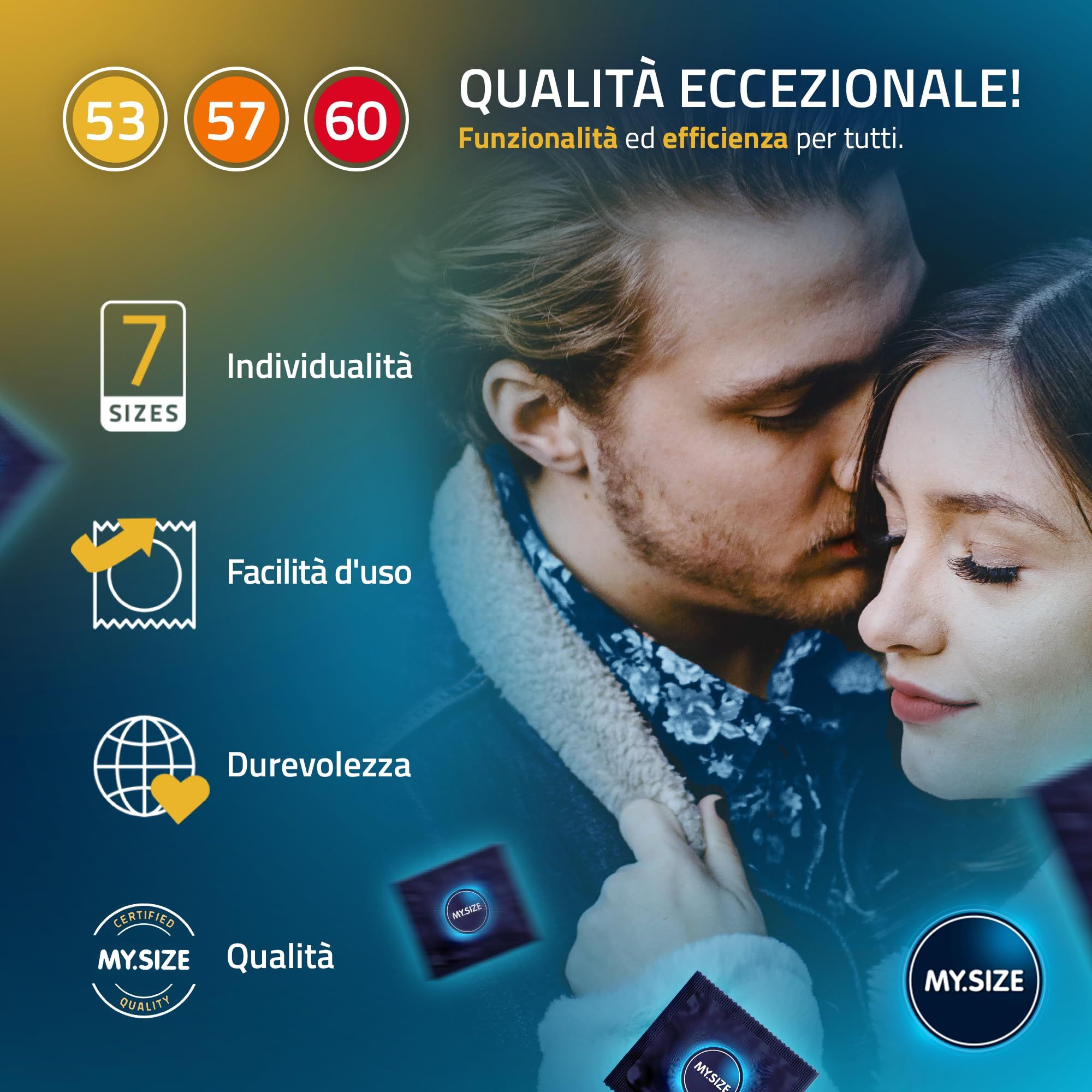 Coppia che si abbraccia, icone: 7 taglie, facile, durevole. Certificato qualità MY.SIZE.