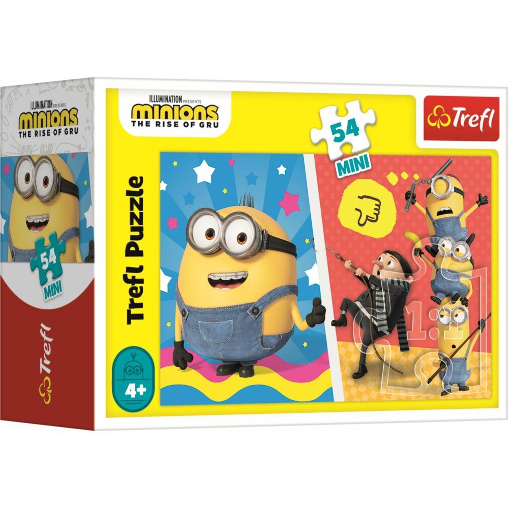Scatola puzzle con motivo Minions. Stampa: Minions, 54 pezzi, Mini. Logo Trefl. Età consigliata 4+.