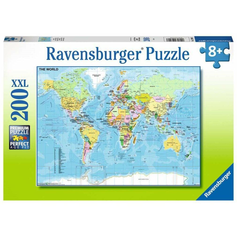 Scatola puzzle Pz. Die Welt 200T xxl. Puzzle Ravensburger, mappa del mondo, 200 pezzi, 8+. Premium Puzzle.