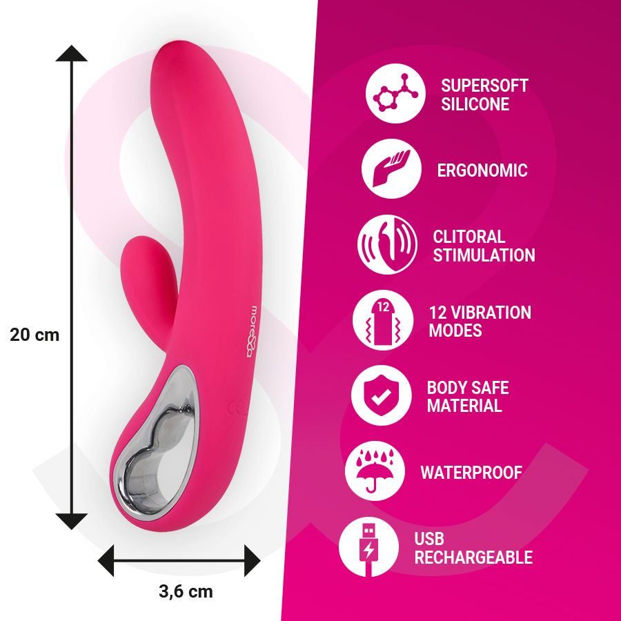 Vibratore in silicone rosa, lungo 20 cm, largo 3,6 cm. Caratteristiche: silicone, ergonomico, impermeabile.