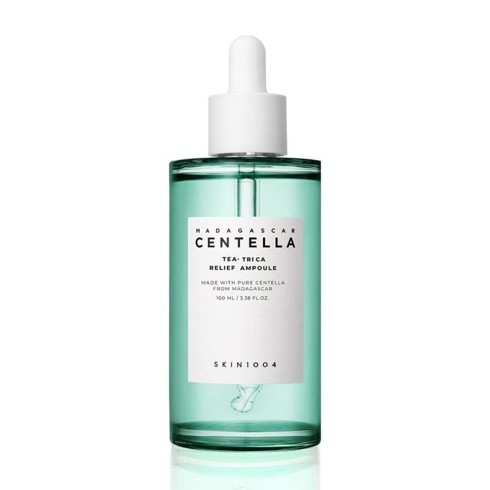 Flacone in vetro verde con contagocce, SKIN1004 Centella Tea-Trica Relief Ampoule, 100ml.