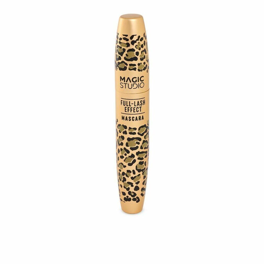 Tubetto mascara dorato con stampa leopardata. Scritta: Magic Studio, Full-Lash Effect Mascara.