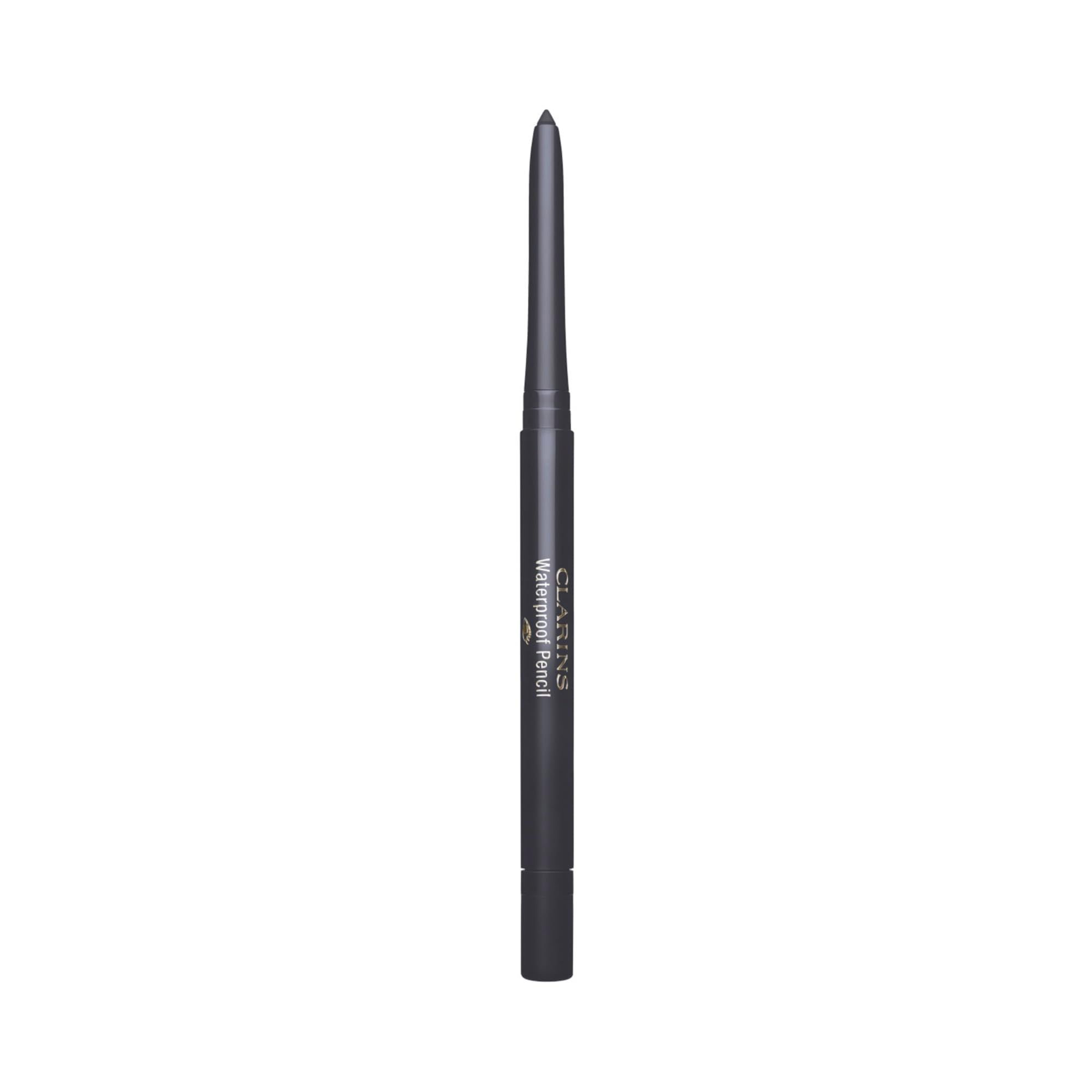 Matita eyeliner grigia sottile. Punta nera. Testo: Waterproof Pencil.
