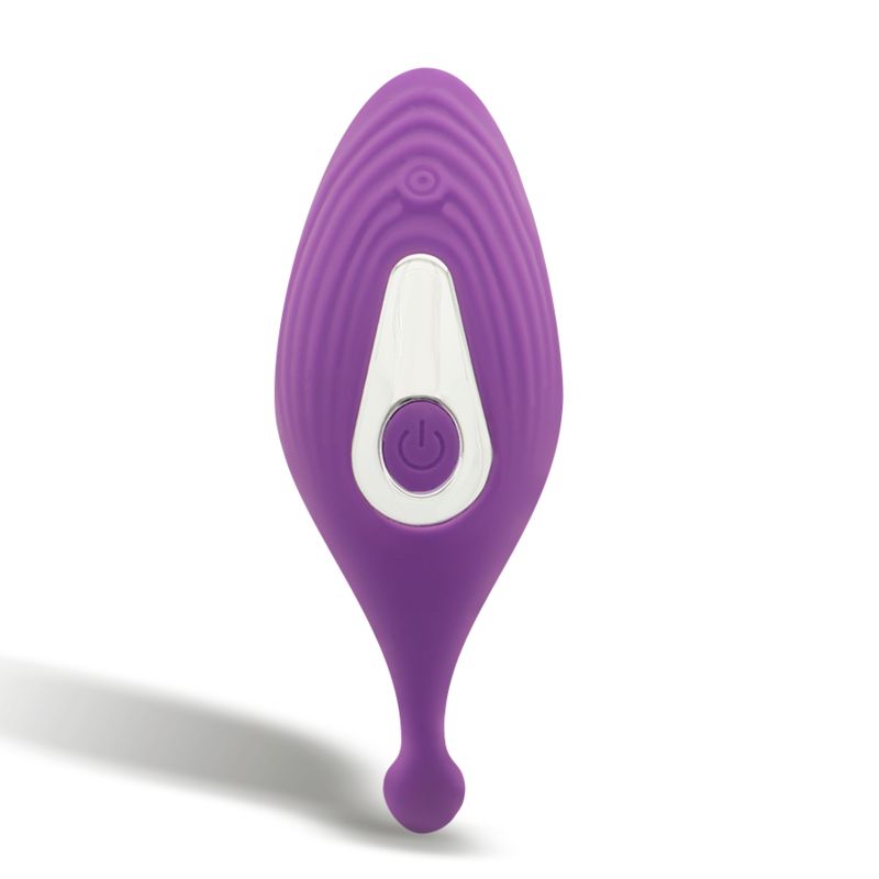 Vibratore viola testurizzato con pannello di controllo argentato e simbolo di accensione.
