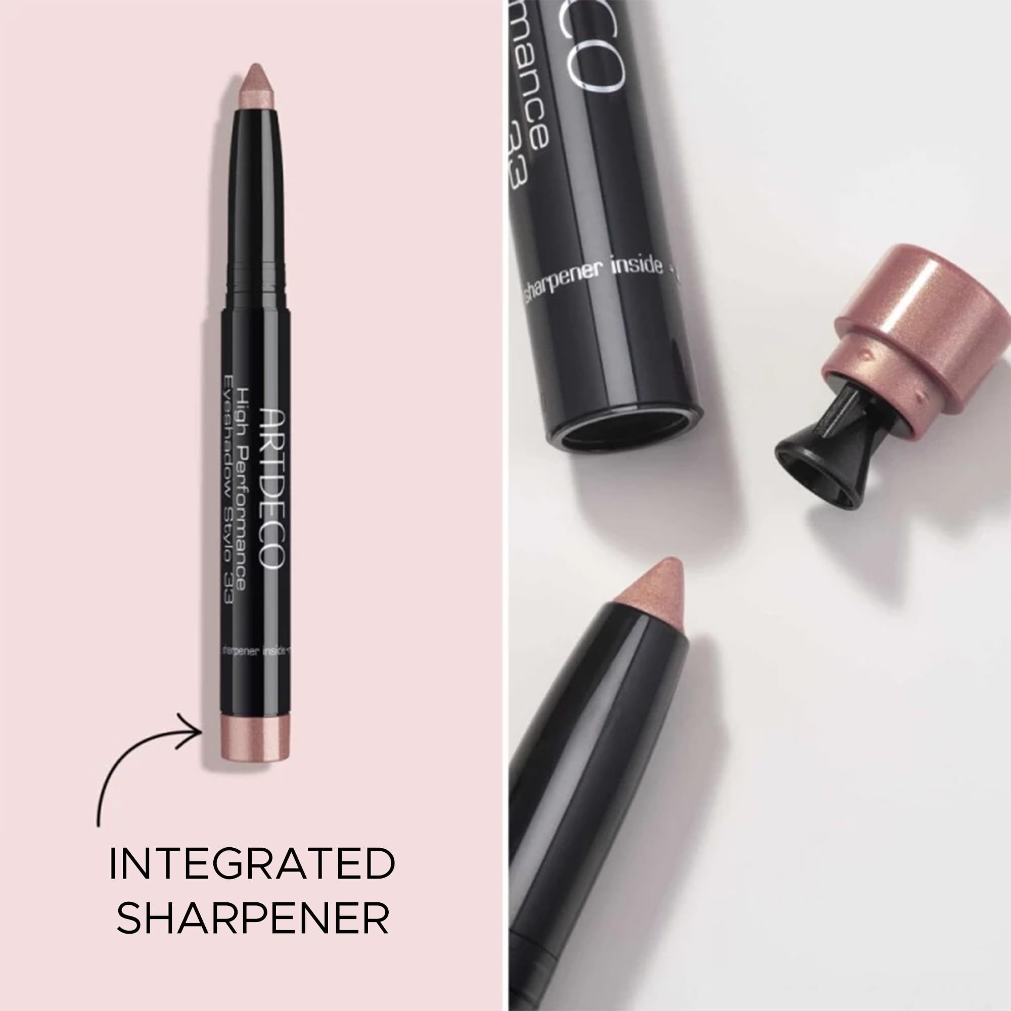 Artdeco High Performance Eyeshadow Stylo con temperino integrato. Prodotto e temperino.