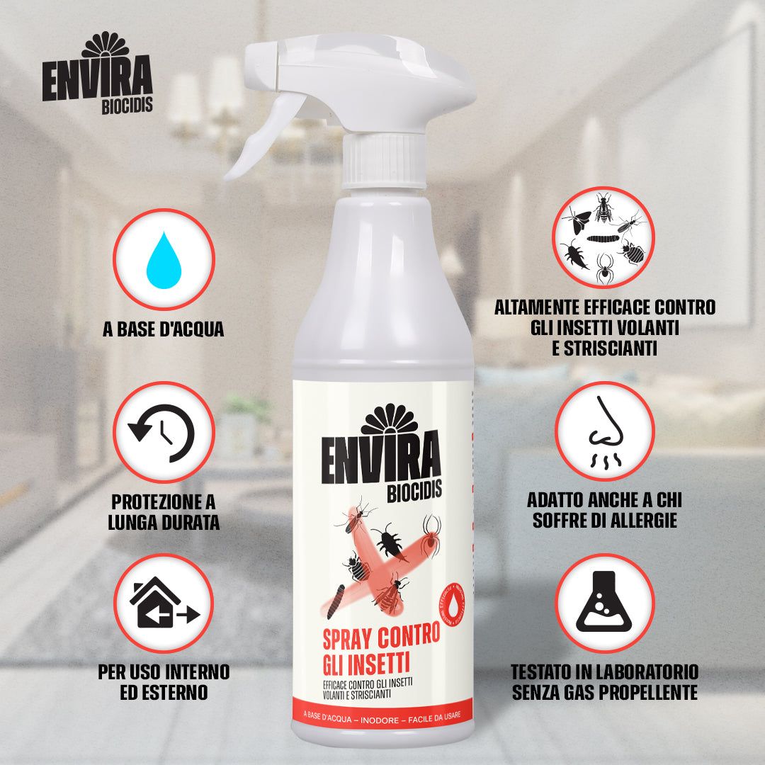 Flacone spray insetticida Envira Biocidis con erogatore. A base d'acqua, protezione a lunga durata, per uso interno ed esterno.