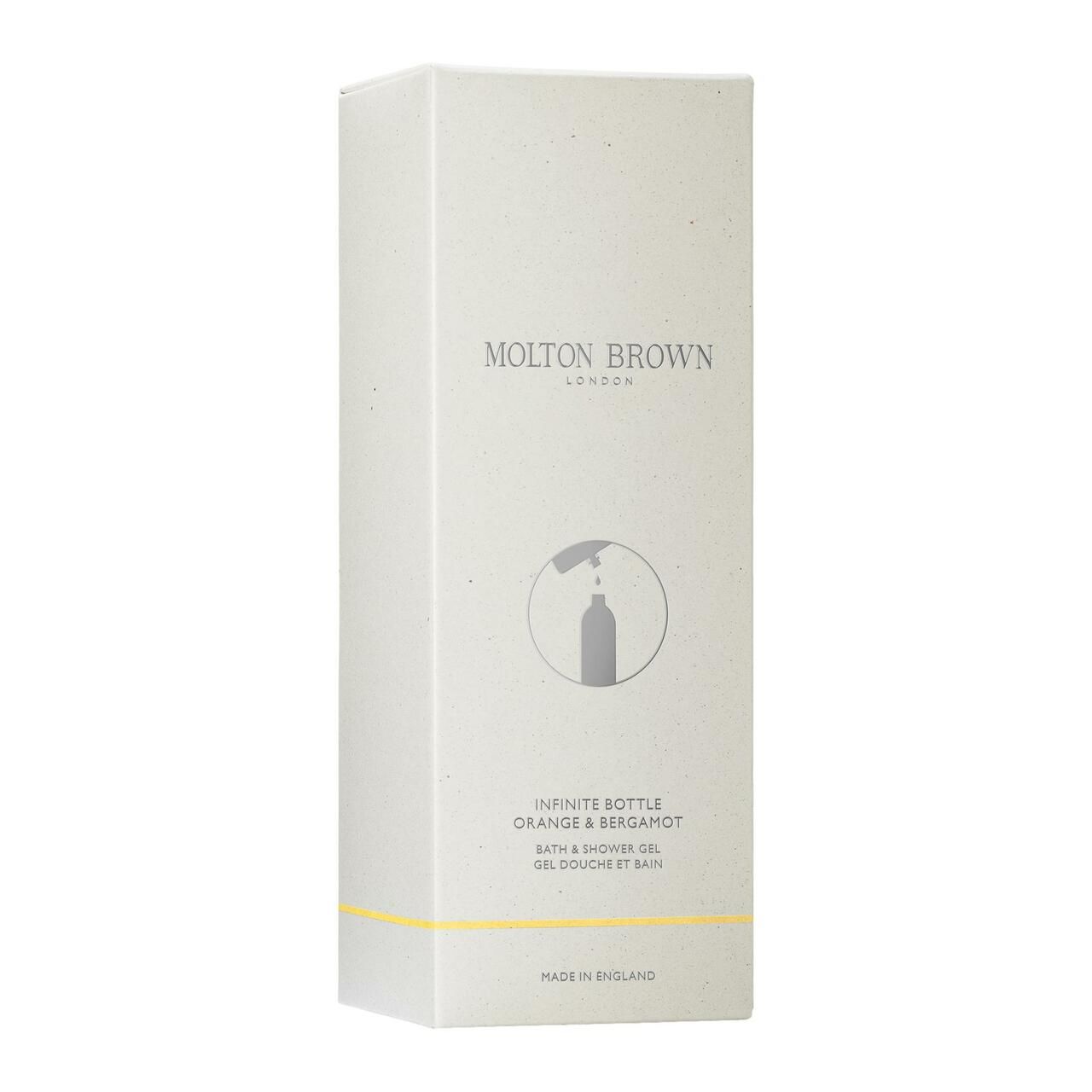 Confezione rettangolare color crema. Marchio Molton Brown. Nome del prodotto e immagine di un flacone.