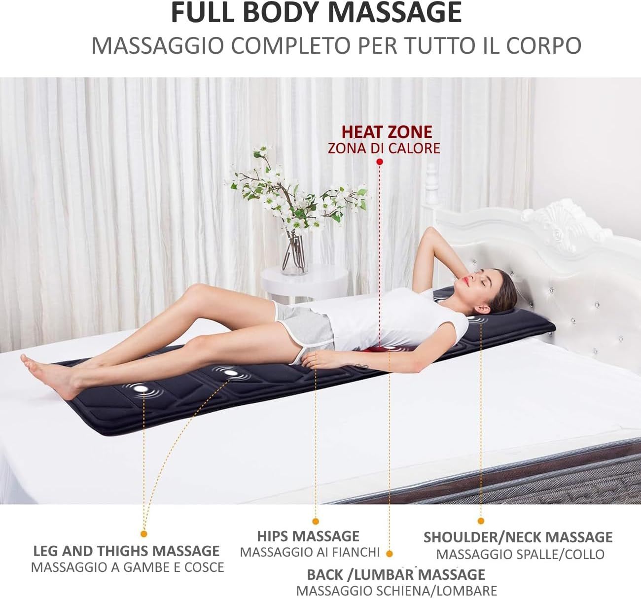 Tappetino Massaggiante Con Calore Materassino con 10 Motori Vibranti FF
