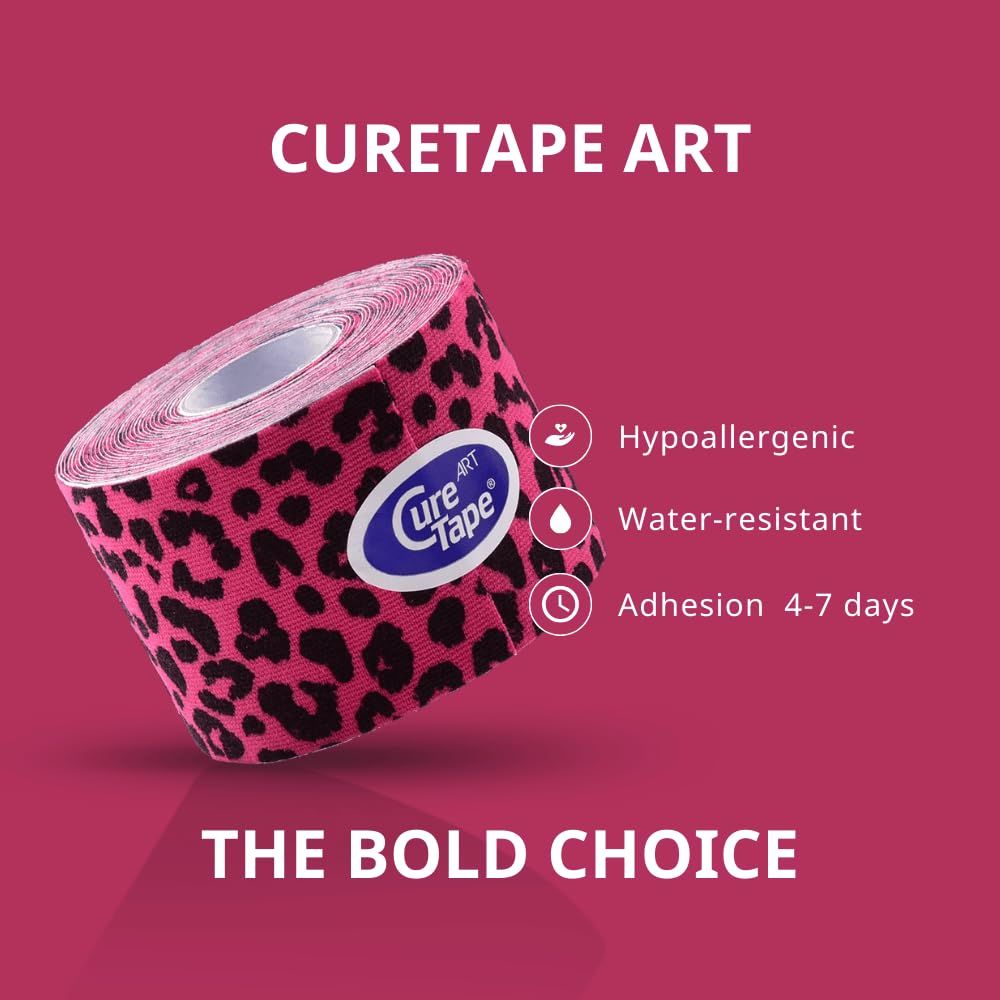 Rotolo di CureTape Art con motivo leopardato. Ipoallergenico, resistente all'acqua, adesione 4-7 giorni.