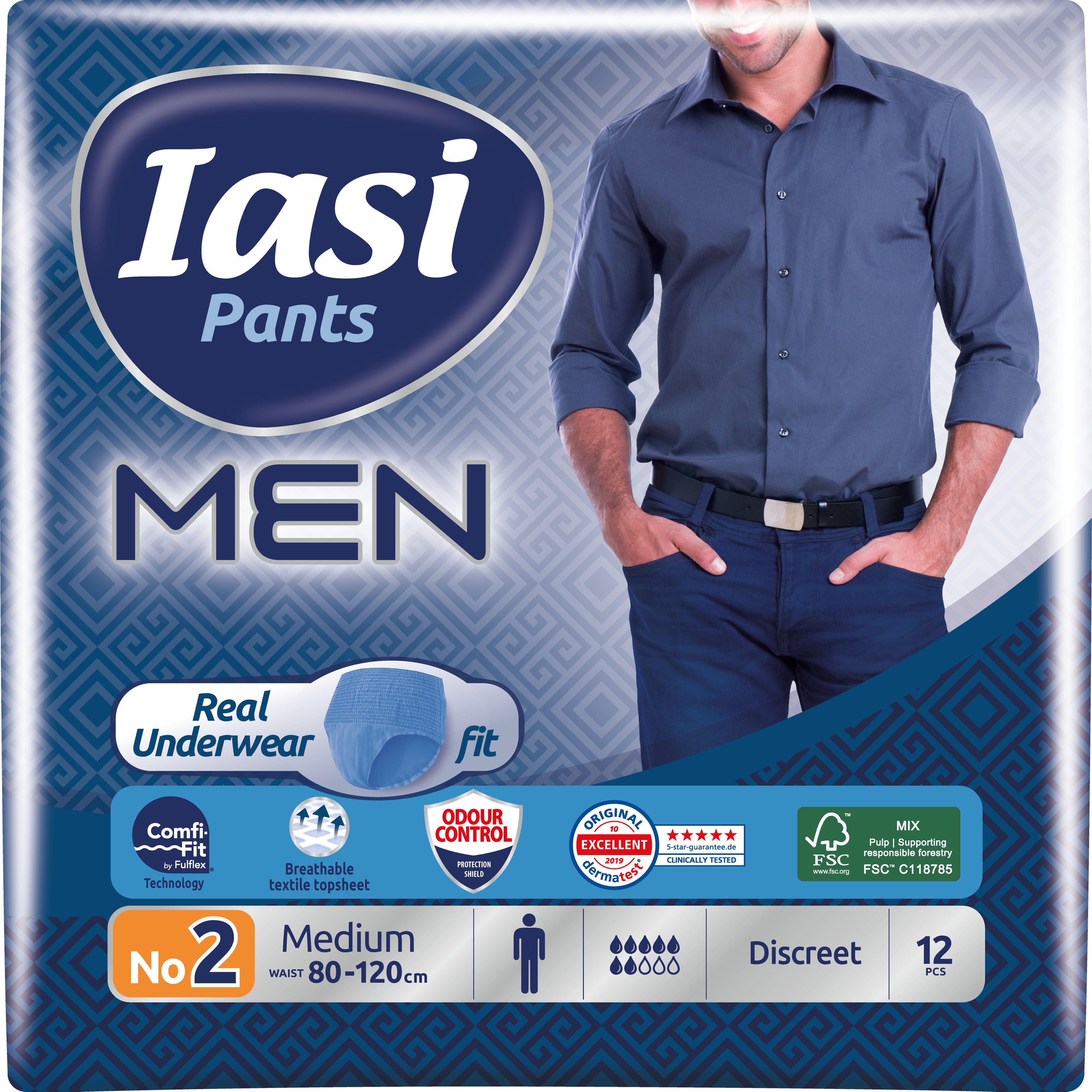 IASI Pants MEN, 12 Boxer Assorbenti monouso per Perdite Urinarie, Taglia M da Uomo, 12 Unità