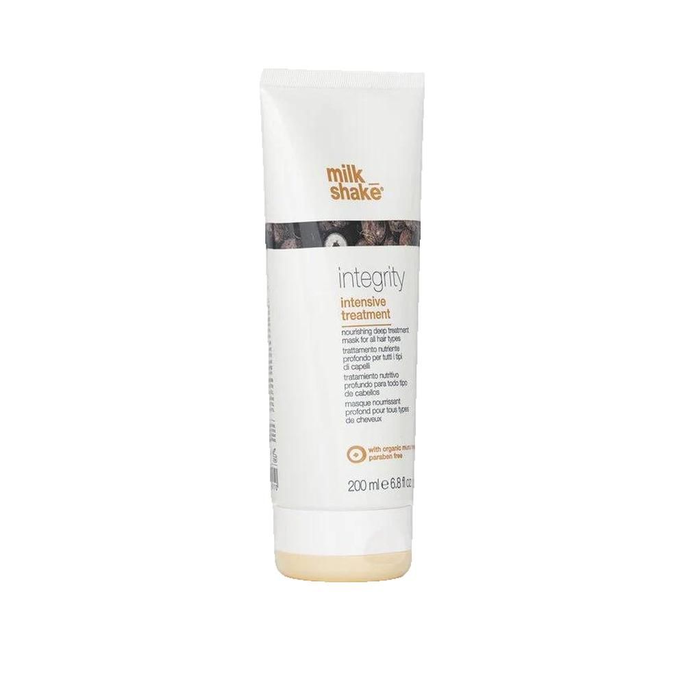 Tubo bianco-beige. Scritta: milk shake, integrity, intensive treatment. Testo multilingue. 200 ml.
