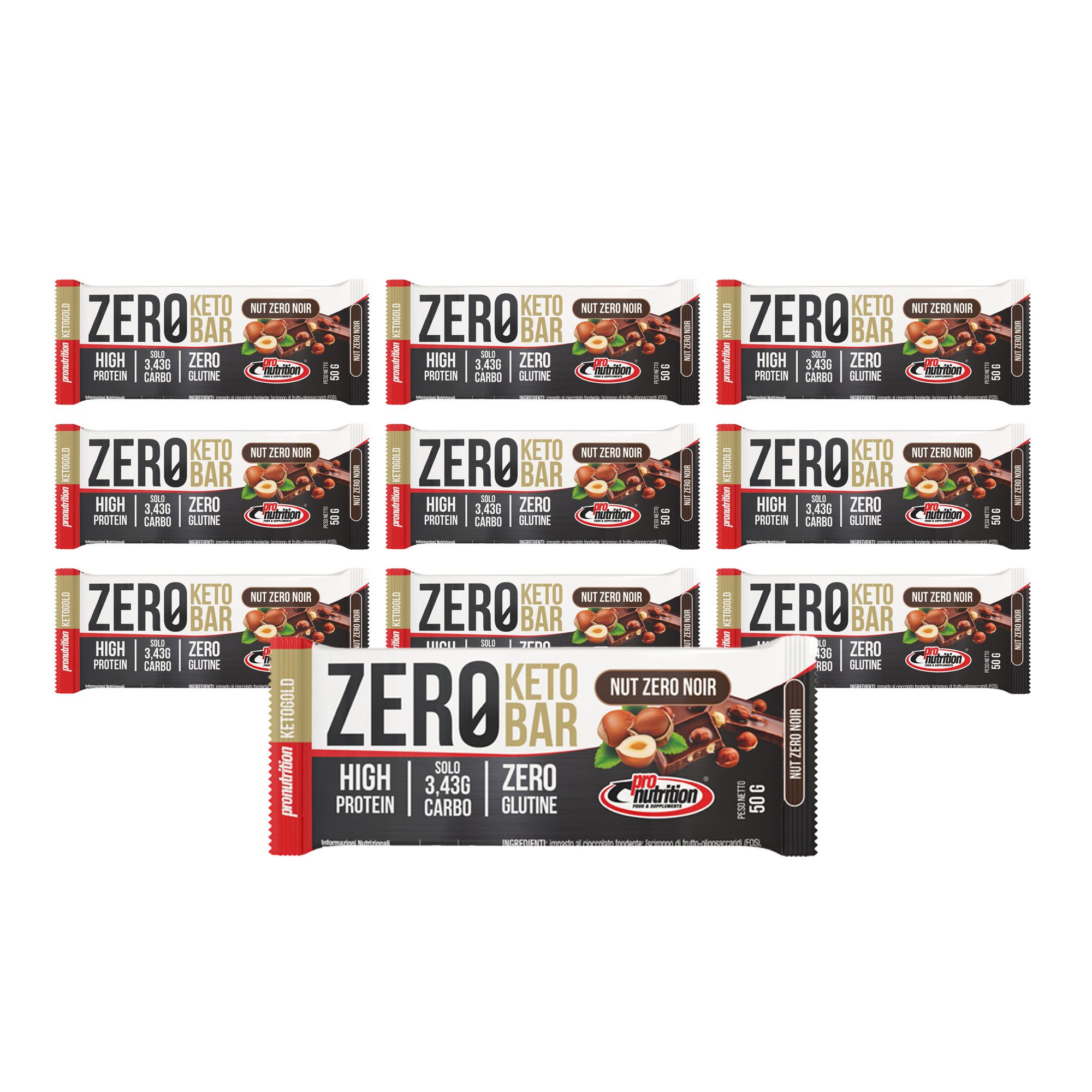 Pronutrition Zero Keto Bar - 10x50g - Crema nocciole - 40% proteine - Senza glutine