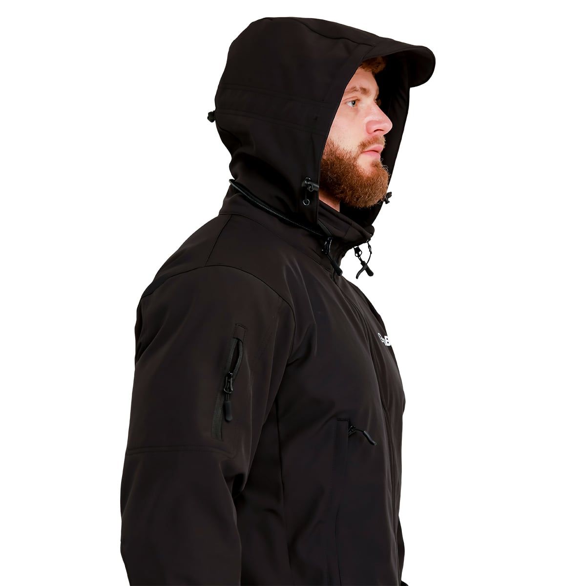 GymBeam Giacca Softshell da uomo regular Black con cappuccio, zip e tasche