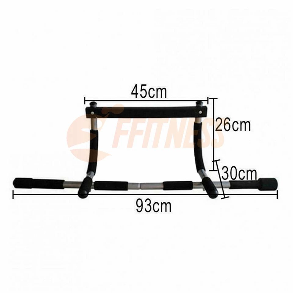 Barra per trazioni con dimensioni: 93cm larghezza, 45cm sopra, 26cm altezza, 30cm profondità. Logo FFitness.
