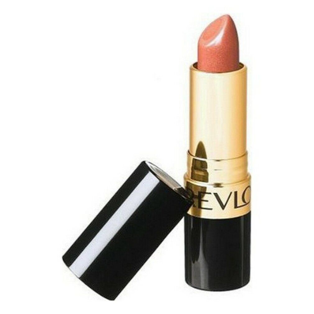 Rossetto, cappuccio aperto. Contenitore oro e nero. Scritta REVLON.