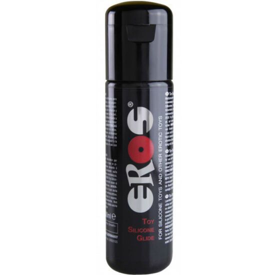 Flacone nero di gel lubrificante al silicone Eros per giocattoli.