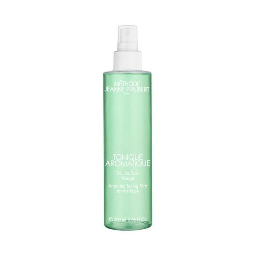 Flacone spray verde con erogatore bianco. Testo: Tonique Aromatique, Eau de Soin Visage, Aromatic Toning Mist for the Face.