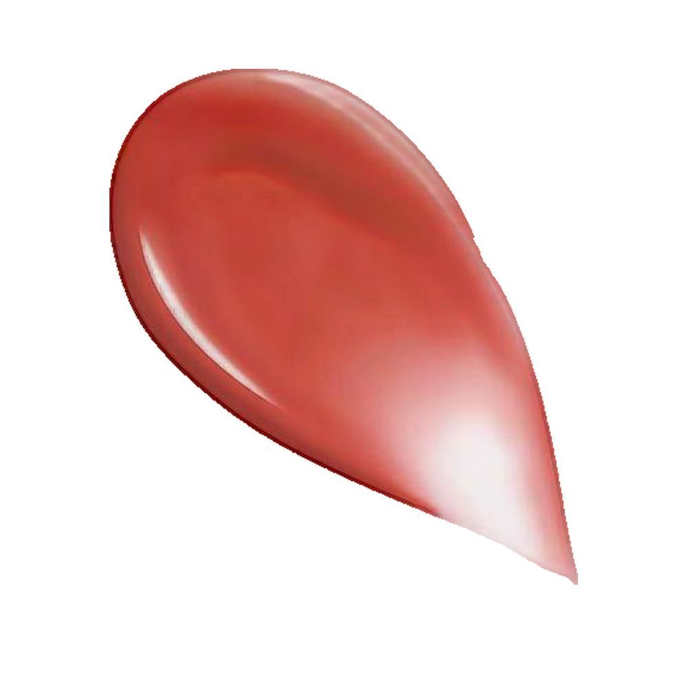 Campione di colore di un prodotto per labbra. A forma di goccia, lucido, tonalità rosa caldo. Su sfondo bianco.