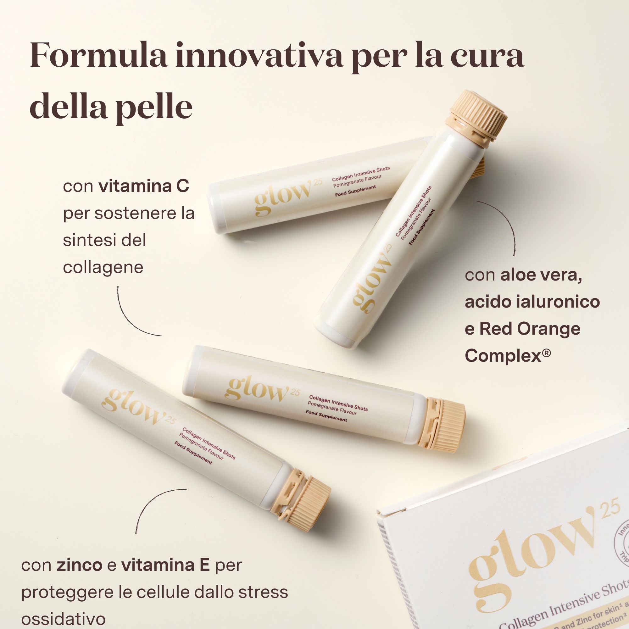Confezione di Collagen Intensive Shots con una singola fiala.