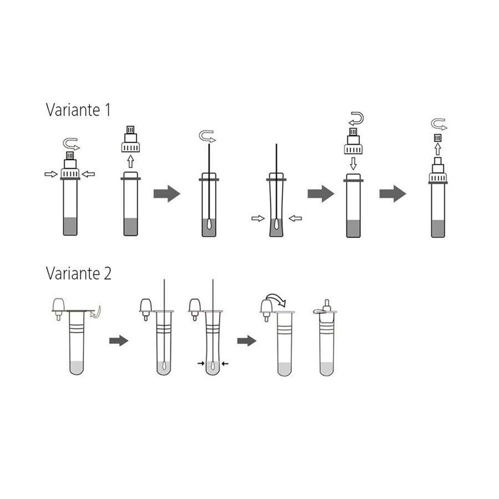 Due diagrammi mostrano la procedura di test. Variante 1: prelievo, estrazione. Variante 2: prelievo, estrazione.