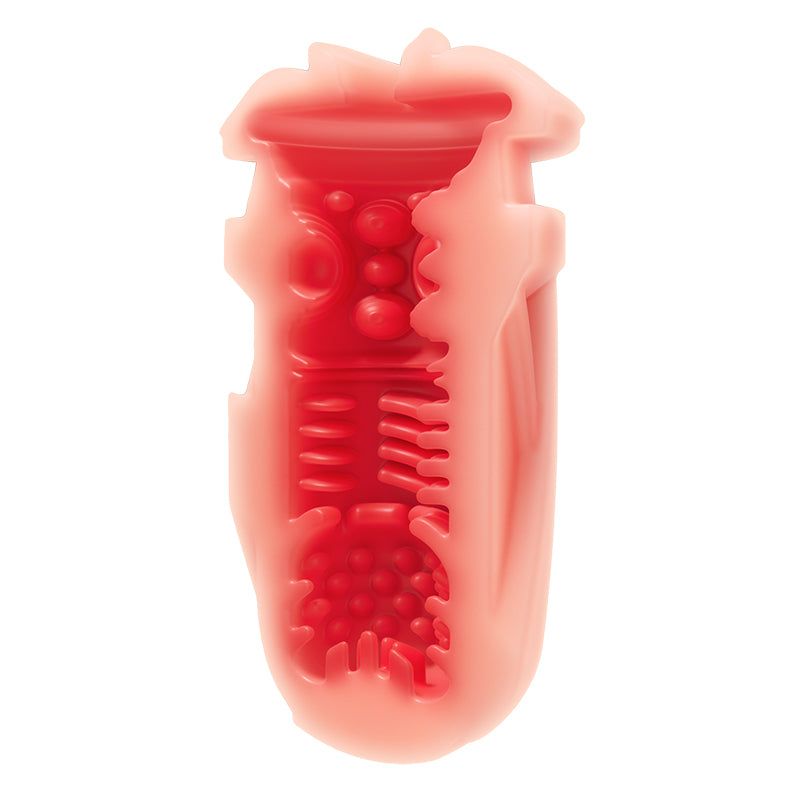 Inserto rosso con struttura interna. Progettato per l'uso. Superficie con rilievi e incavi.